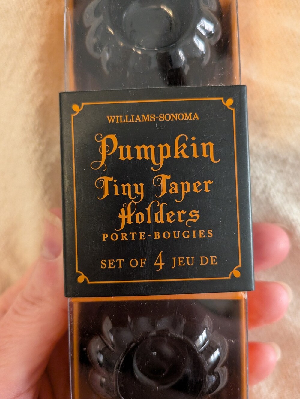 Williams Sonoma Black Pumpkin Tiny Taper Holders, Set of 4 NIB
